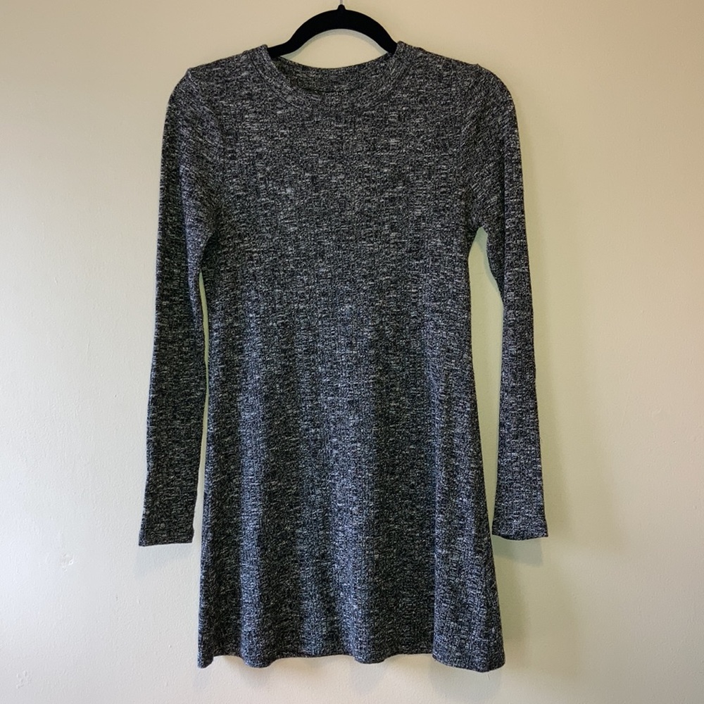TOPSHOP, Mini Dress, Fit & Flare, Marled Sweater Knit, Charcoal, Sz Small, US 4